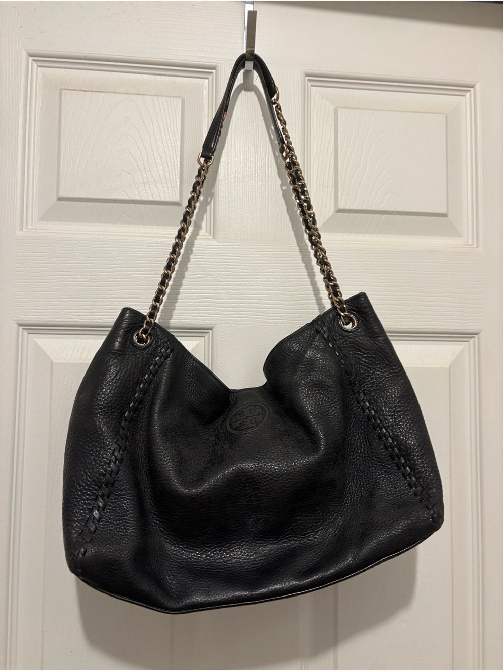 Tory Burch Marion Chain Slouchy Tote Black Handbag